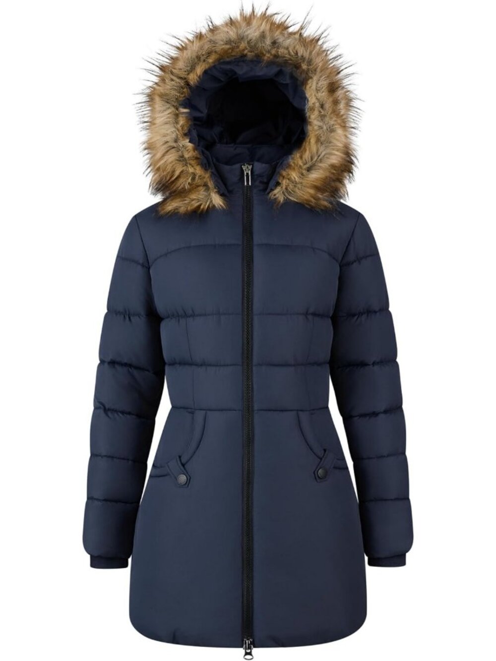Cozy Women's Winter Puffer Jacket with Faux Fur Hood, Thick & Warm Outerwear
